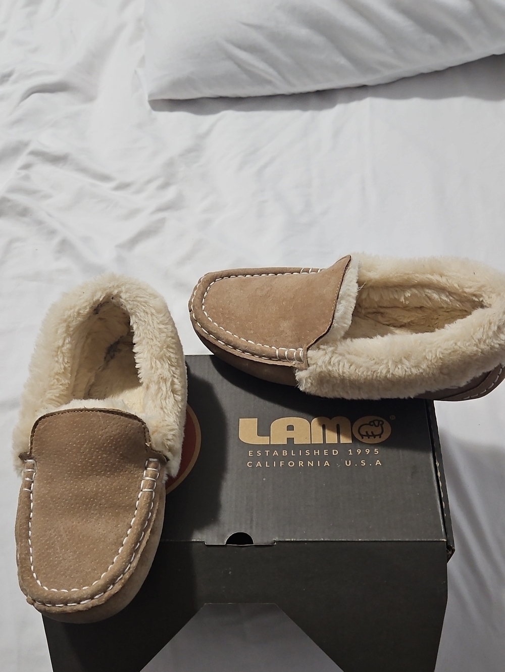 Lamo Chestnut Suede-Look Faux-Fur Moccasin Slippers